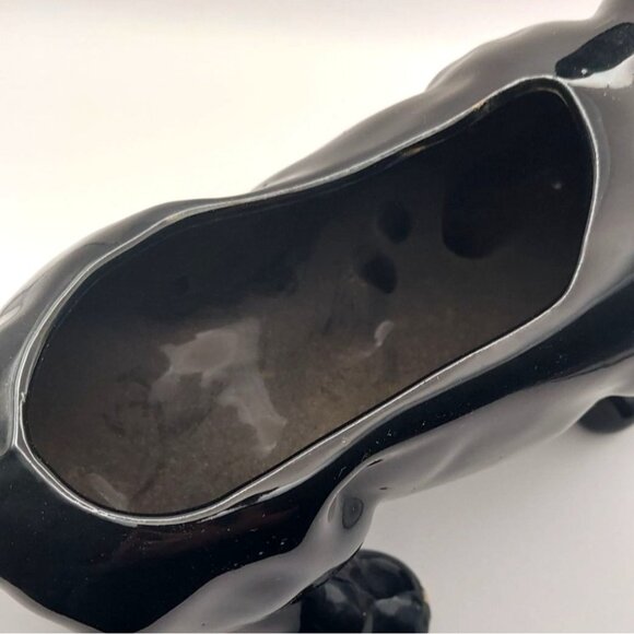 Vintage Black Ceramic Bull Planter Mid-Century Modern Gold Accents 1950s - Picture 5 of 9